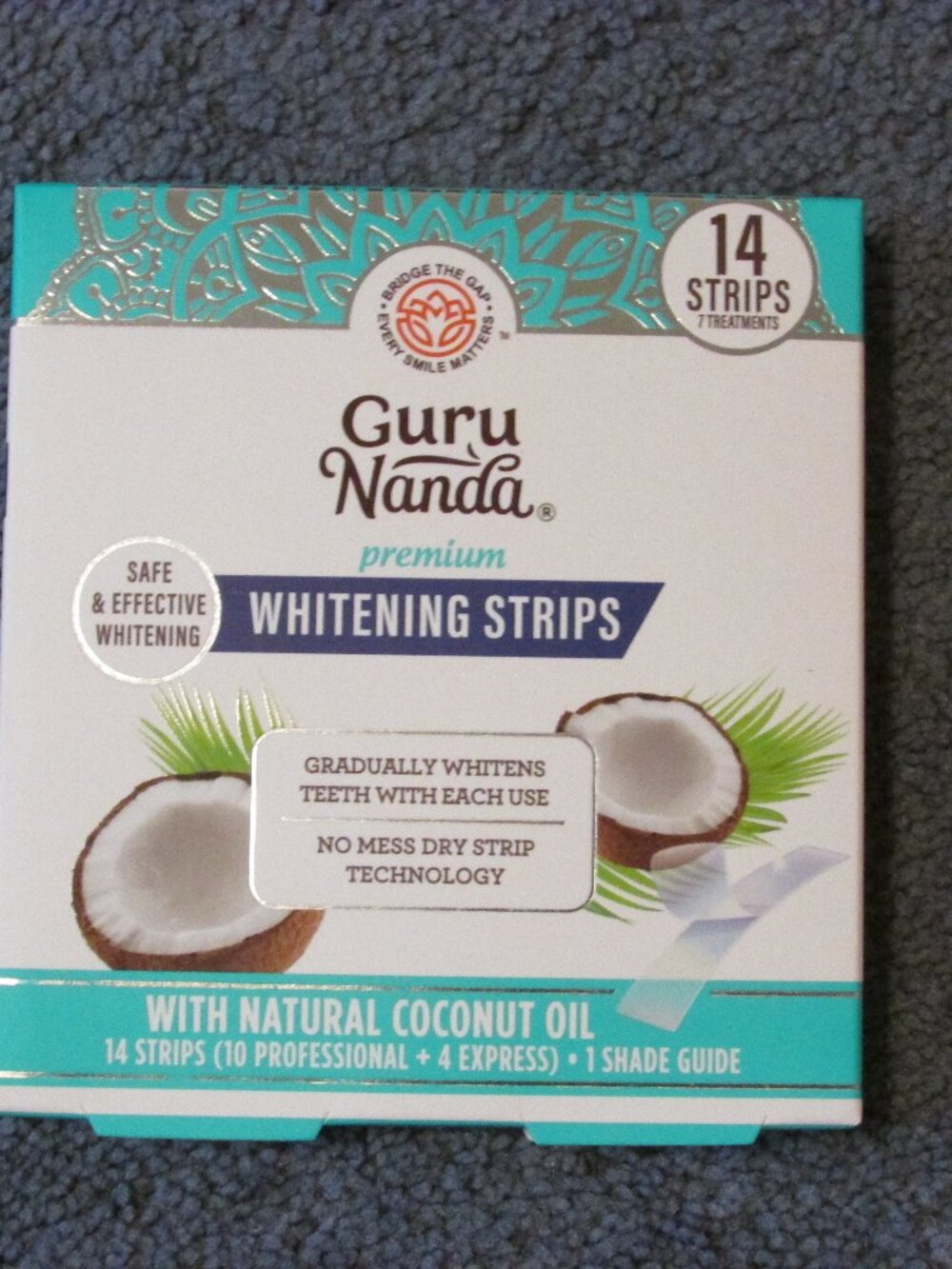 Guru Nanda Premium Teeth Whitening Strips Coconut 7 Treatments 14 Strips + Guide